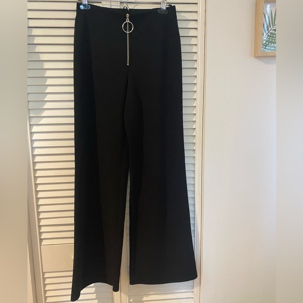 Black Flare Pants with Circle Zipper Detail